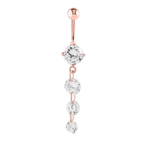 Rose Gold PVD Jewelled Cascade Navel : 1.6mm (14ga) x 10mm Clear Crystal