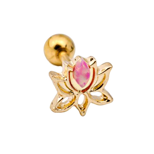 Gold Plated Lotus with Synthetic Opal Barbell : 1.2mm (16ga) x 8mm