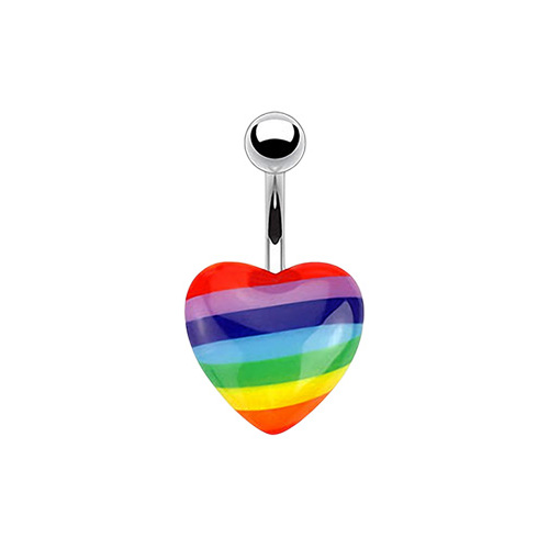 Pride Rainbow Acrylic Heart Fashion Navel : 1.6mm (14ga) x 10mm x Rainbow