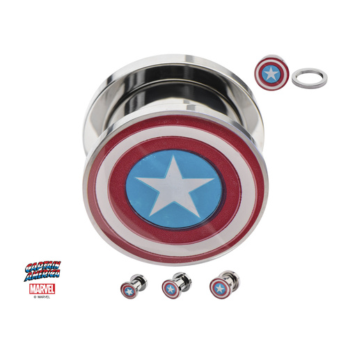 Screw Fit Steel Plug with Captain America Logo Front