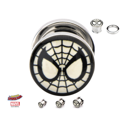 Screw Fit Steel Plugs with Spider-Man Logo Fronts