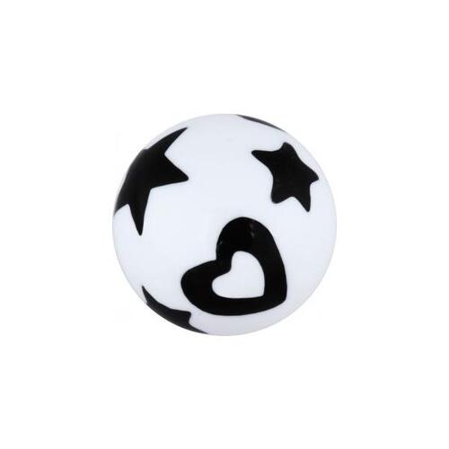 Acrylic Stars and Hearts Threaded Ball : 1.6mm (14ga) x 5mm x Black/White