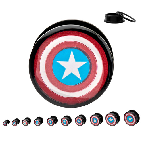 Black Acrylic Screw Fit Captain America Logo Plug : 6mm