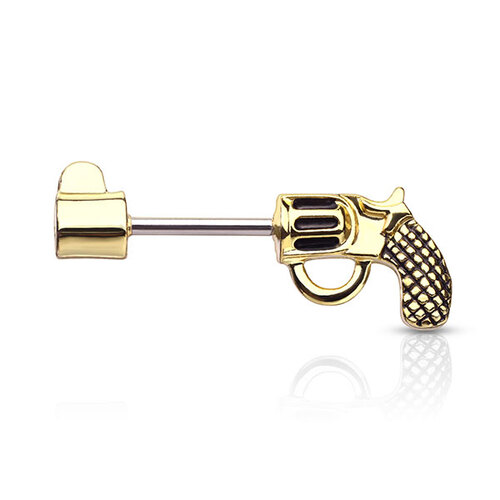 Steel Large Revolver Nipple Barbell : 1.6mm (14ga) x 12mm x Bright Gold