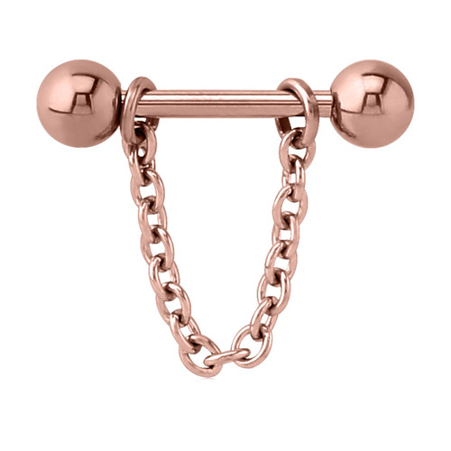 Rose Gold Chain Nipple Barbell : 1.6mm (14ga) x 14mm