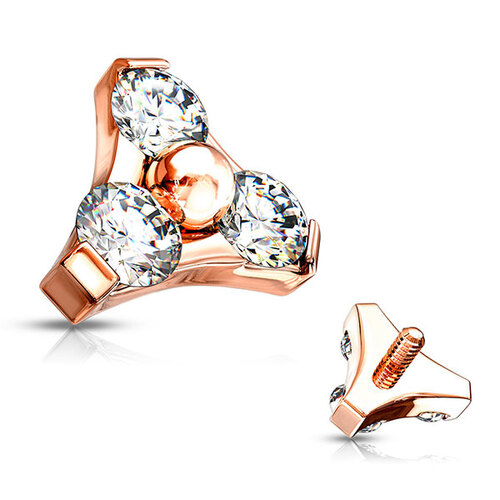 Rose Gold Trinity Prong Set Attachment for Internally Threaded Jewellery : 0.9mm thread to suit 1.2mm (16ga)