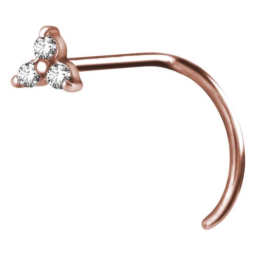 Rose Gold PVD Prong Set Trinity Nose Stud : 0.8mm (20ga) x Clear Crystal