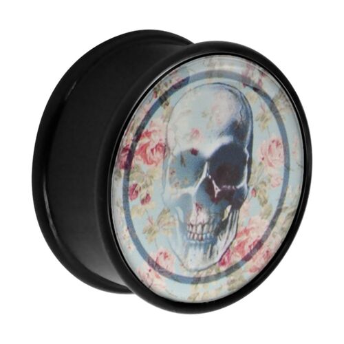 Acrylic Floral Skull Plug : 22mm