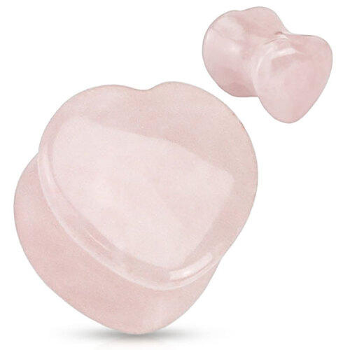 Rose Quartz Flat Carved Heart Plug : 10mm