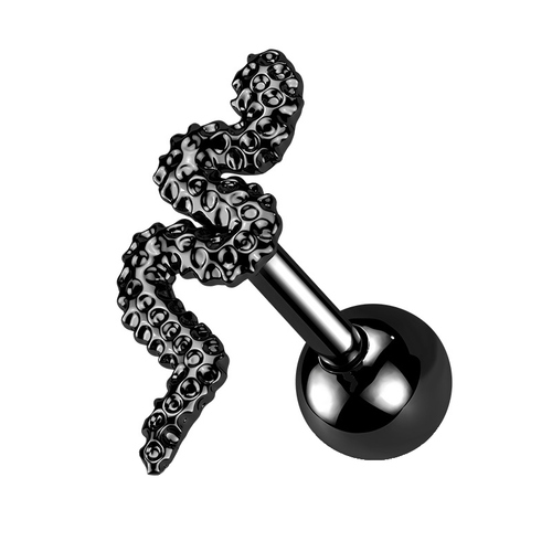 Black Steel Snake Barbell : 1.2mm (16ga) x 6mm x Black Steel