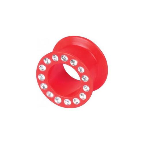 Silicone Jewelled Flesh Tunnels : 4mm x Red/Clear Crystal