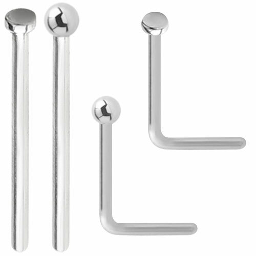 Jewellers Plain Nose Studs Flat and Ball Sterling Silver : 0.8mm (20ga) x Straight x Ball Top