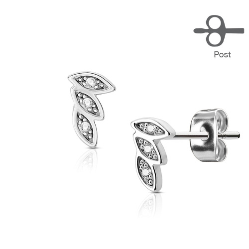 Pair of Surgical Stainless Steel Ear Studs - 3 Leaves - Stainless Steel