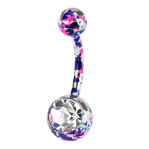 Surgical Steel Pink and Purple Paint Splatter Navel : 1.6mm (14ga) x 10mm x Pink
