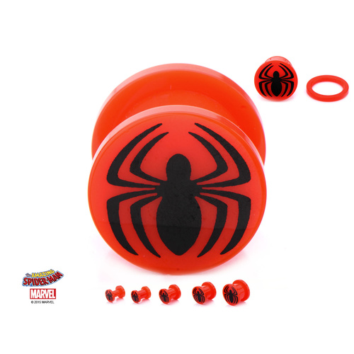 Screw Fit Red Acrylic Plug with Spider-man Logo Front : 5mm