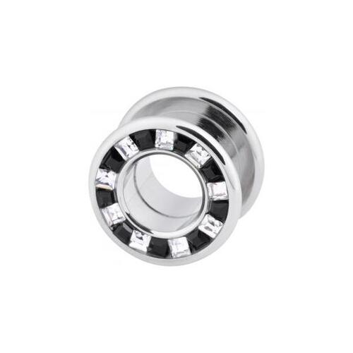 Steel Basicline® Square Jewelled Tunnel : 12mm x Black/Clear Crystal