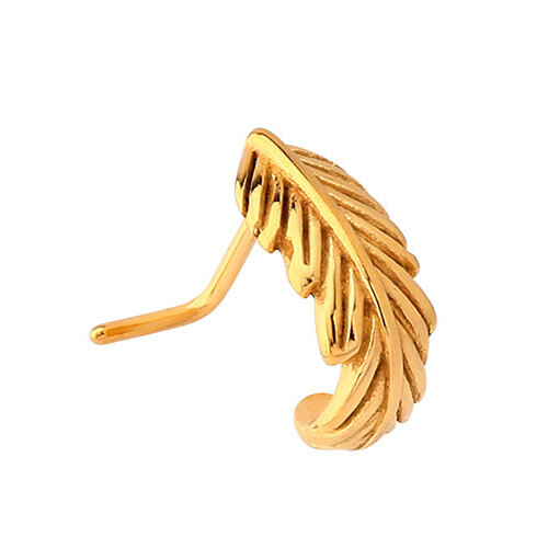 Bright Gold PVD Feather Wrap Around Nose Stud : 0.8mm (20ga) x Pony Tail
