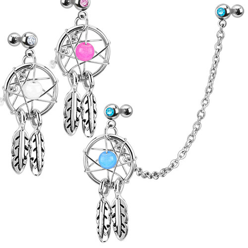 Dream Catcher with Double Cartilage Tragus Chain Linked Dangle