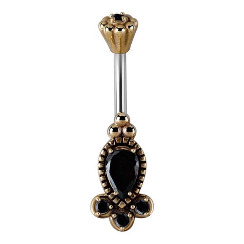Cast Brass Black Jewelled Bead Cluster Navel : 1.6mm (14ga) x 10mm x Black