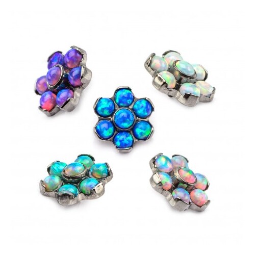 Invictus Titanium Flower Bezel Set Opal Gems : 16g x 5.50mm - Blue Opal