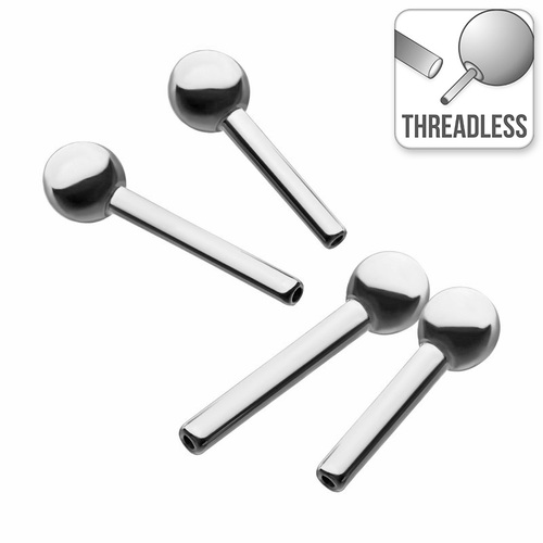 Invictus Threadless Titanium Barbell Stem with 3mm Fixed Ball : 18ga x 1/4" (6.35mm)