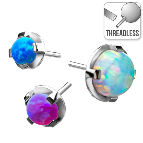 Invictus Threadless Titanium Prong Set Synthetic Opal : 3mm Purple Opal