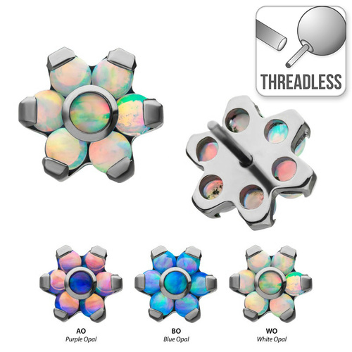 Invictus Threadless Titanium Prong Set Synthetic Opal Flower : 5mm White Opal