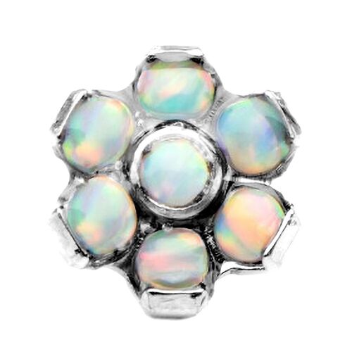 Titanium Internally Threaded Opal Flower Attachment with Opal Petals : 1.6mm (14ga) for 1.2mm (16ga) Internal Thread x White
