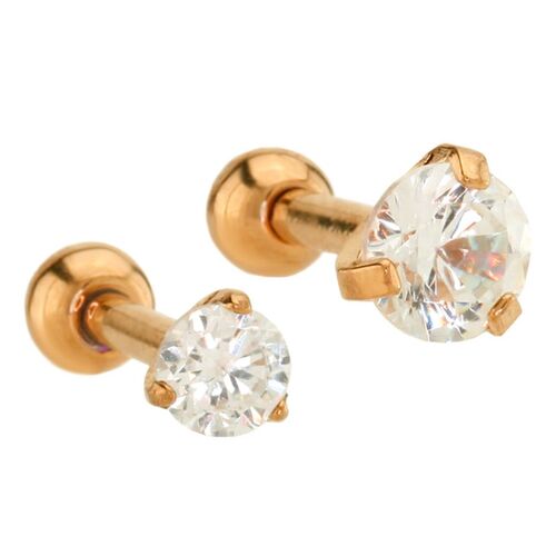 Rose Gold Plated Claw Set Gem Barbell : 1.2mm (16ga) x 6mm x 4mm x Clear Crystal