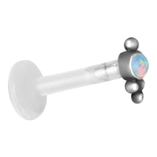Bioplast Cast Steel Opal Decorative Labret : 1.2mm (16ga) x 8mm x White Opal