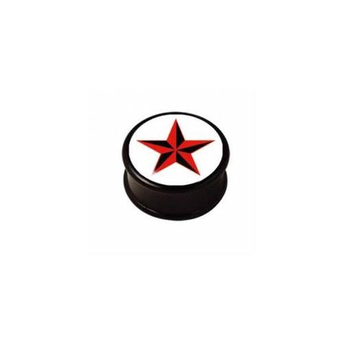 Ikon Plug - White/Black/Red Five Pointed Star : 20mm x White/Black