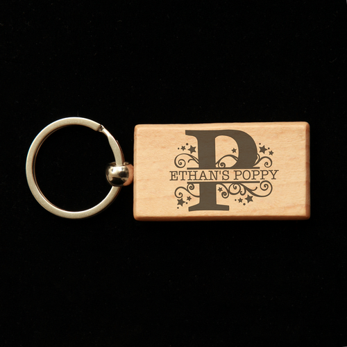 Rectangular Wooden Key Ring - P is for Poppy