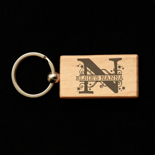 Rectangular Wooden Key Ring - N is for Nanna