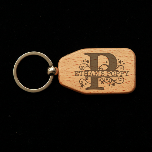 Trapezoid Wooden Key Ring - P is for Poppy