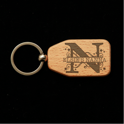 Trapezoid Wooden Key Ring - N is for Nanna