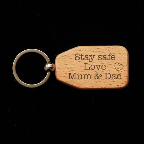 Trapezoid Wooden Key Ring - Stay Safe Car 2 